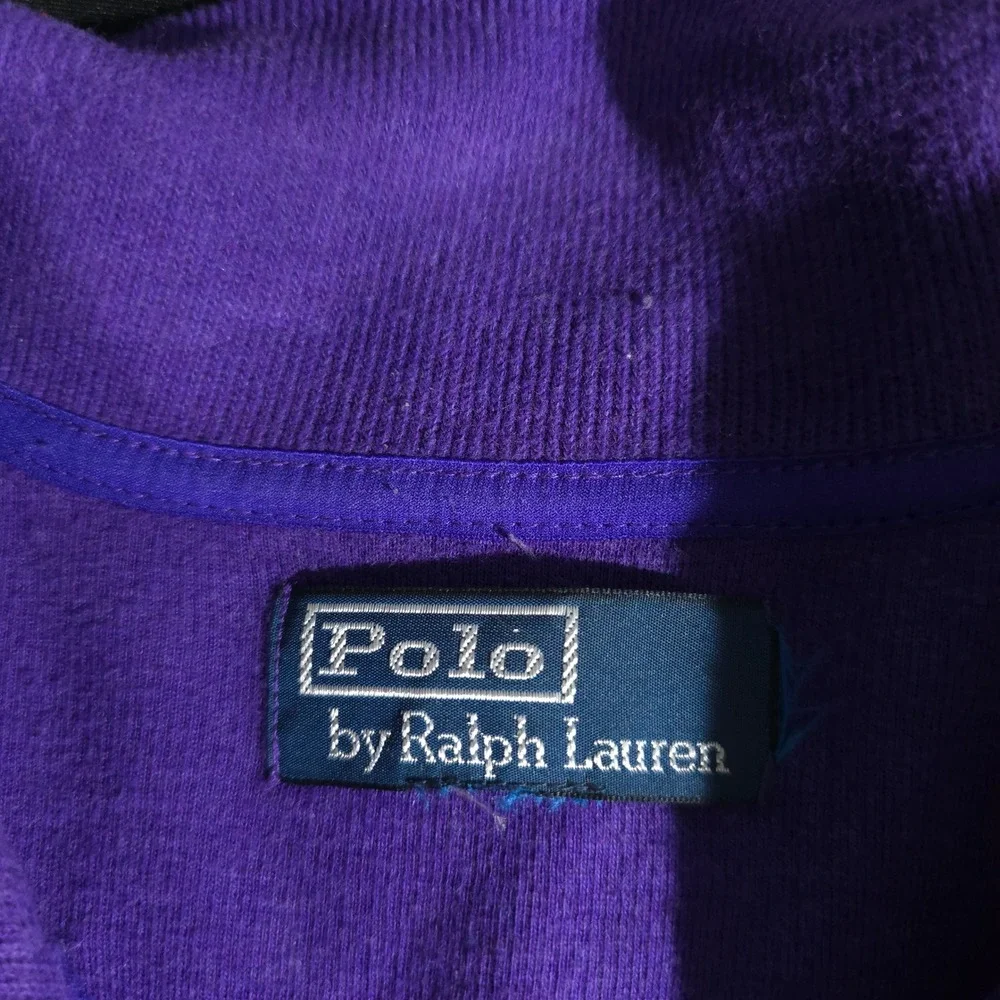 Polo Ralph Lauren Quarter Zip Mens XL Purple Green Pony Mock Neck Cotton Sweater